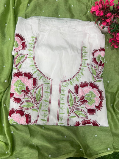 Crepe Lucknowi Chikankari Suit with Resham Work & Pearl Chiffon Dupatta