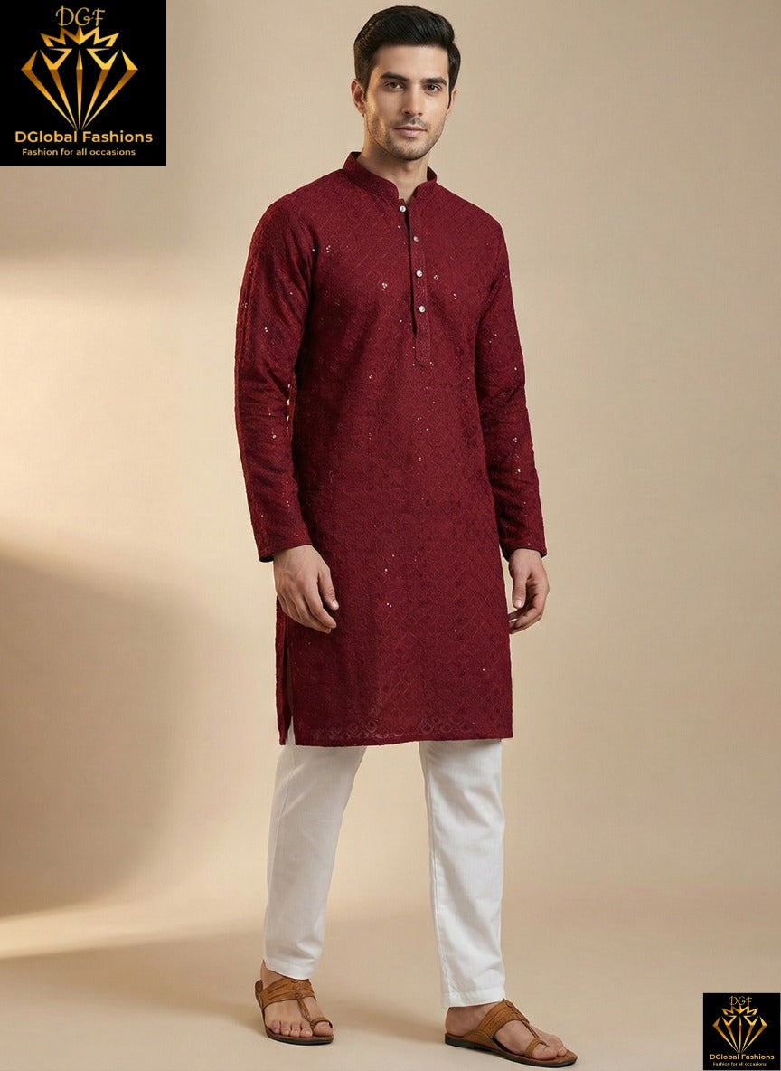 Chikankari Sequin Work Kurta Pajama Set – Elegant Ethnic Wear