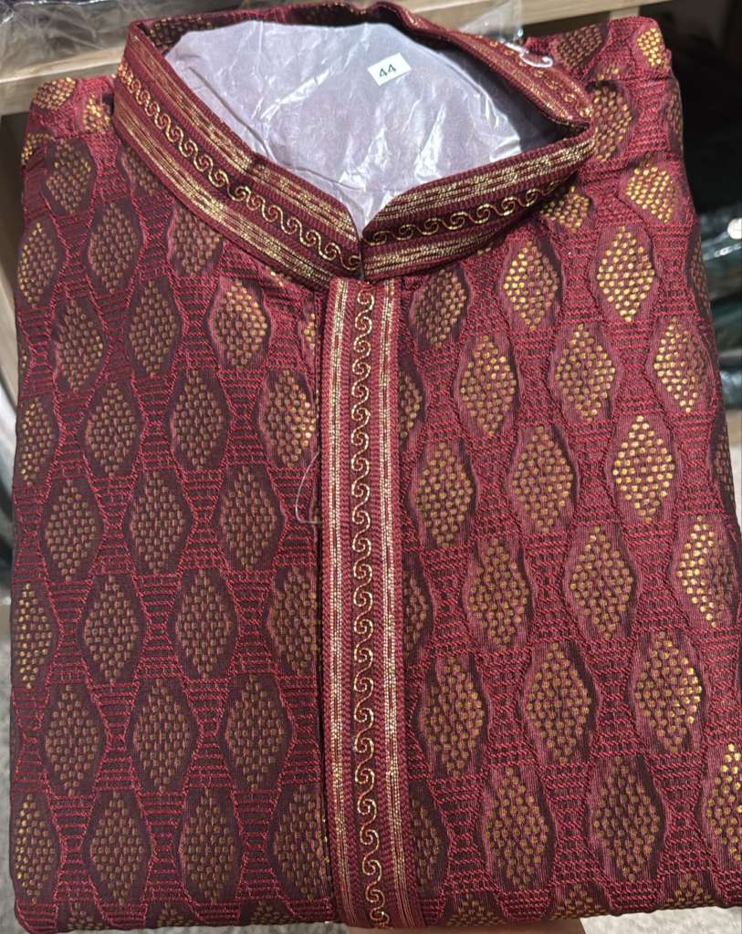 Men’s Silk Jacquard Kurta Pajama Set with Copper Zari Weave & Full Lining