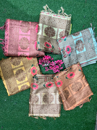 Banarasi Silk Floral Design Saree with Traditional Woven Motifs