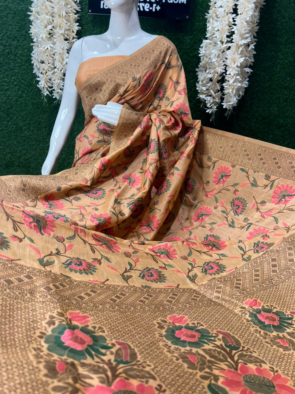 Banarasi Silk Floral Design Saree with Traditional Woven Motifs