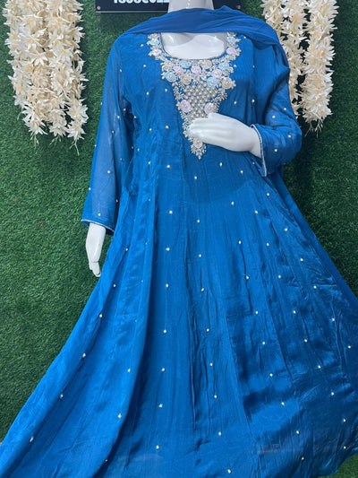 Chinnon Hand-Embroidery Anarkali Suit with Cutdana, Pearl & Sequin Work