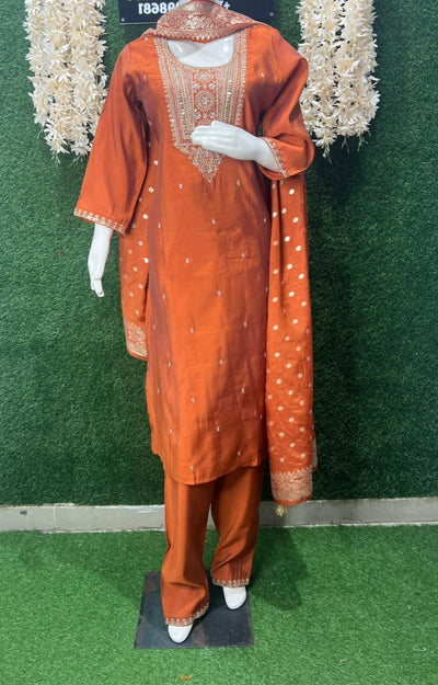 Embroidery Silk Suit Set with Banarasi Dupatta