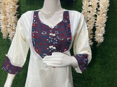 Cotton A-Line Kalamkari Patch Kurta & Pant Set