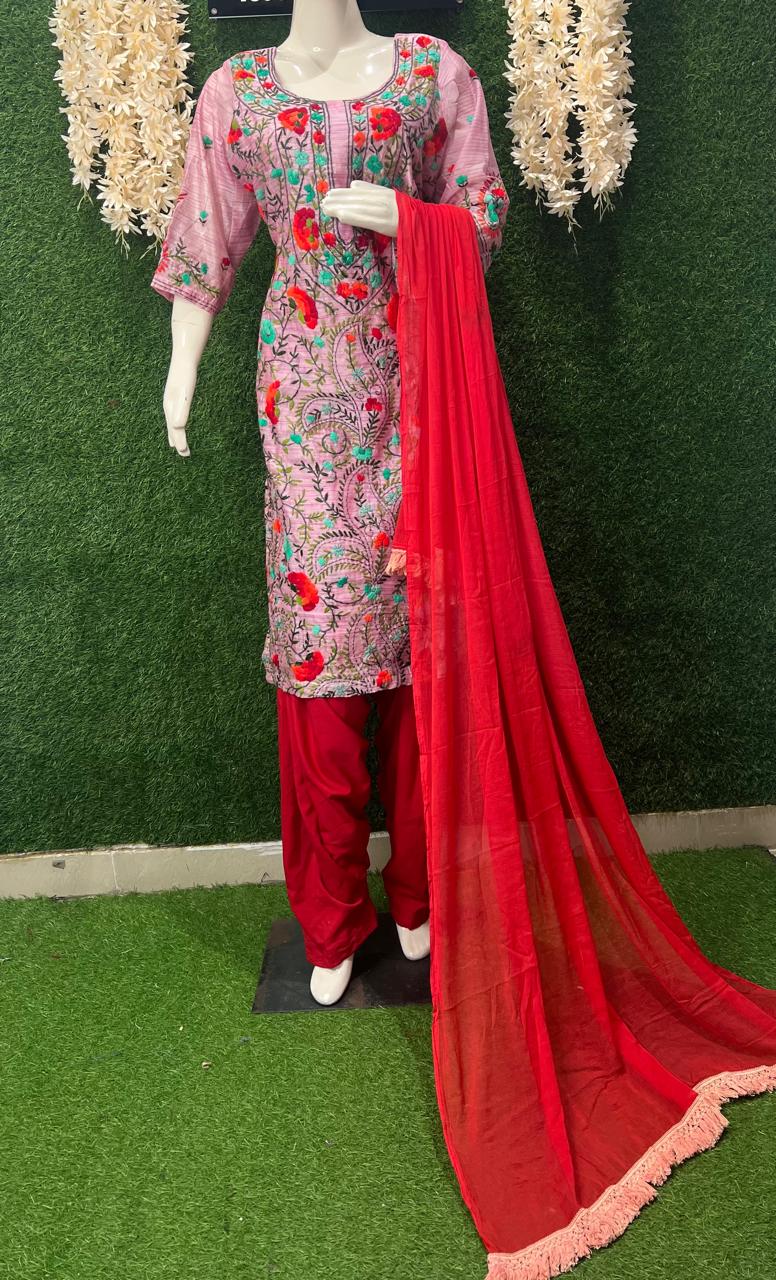 Phulkari Patiala Suit Set with Hand Embroidery
