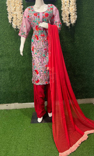 Phulkari Patiala Suit Set with Hand Embroidery