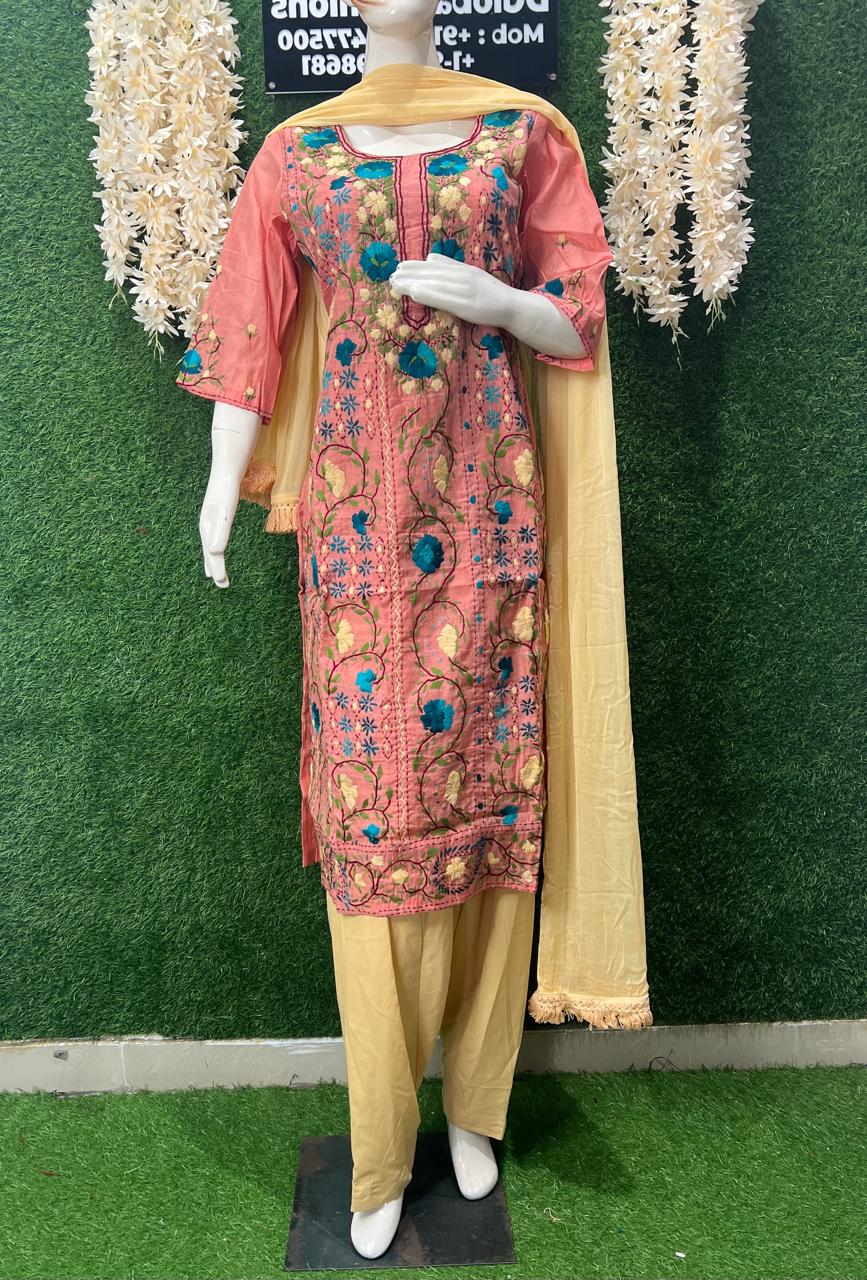 Phulkari Patiala Suit Set with Hand Embroidery