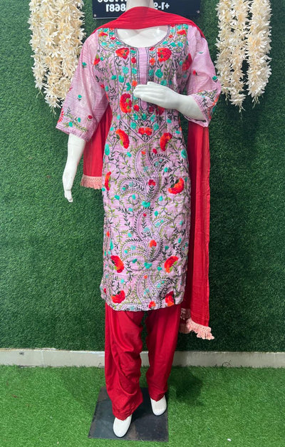 Phulkari Patiala Suit Set with Hand Embroidery