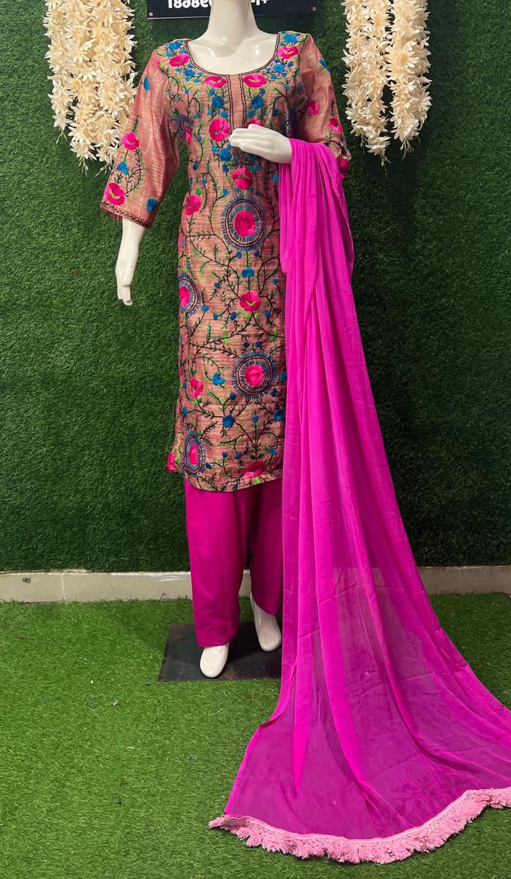 Phulkari Patiala Suit Set with Hand Embroidery