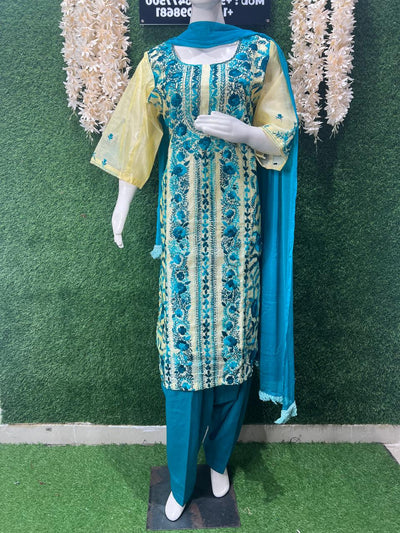 Phulkari Patiala Suit Set with Hand Embroidery
