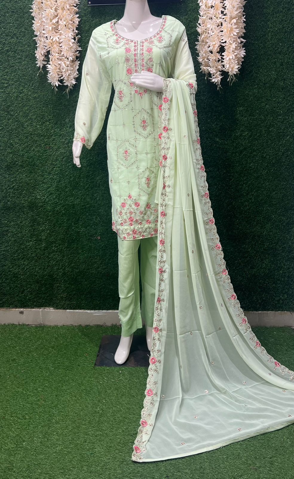 Georgette Suit Set with Resham Embroidery & Stone Work