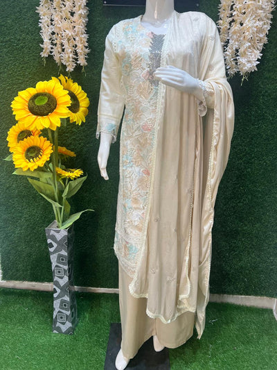 Cotton Silk Blend Kurta Suit Set with Palazzo & Dupatta