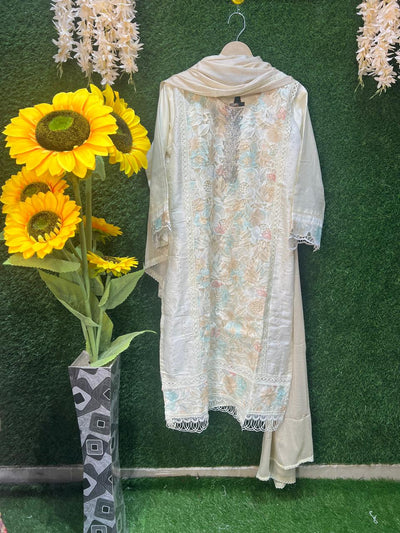 Cotton Silk Blend Kurta Suit Set with Palazzo & Dupatta