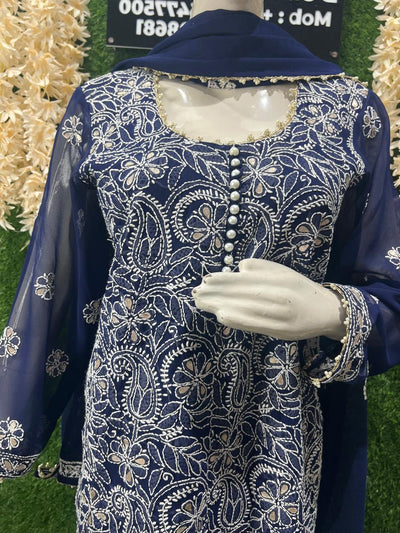 Lucknowi Chikankari Suit Set with Gota Patti Work