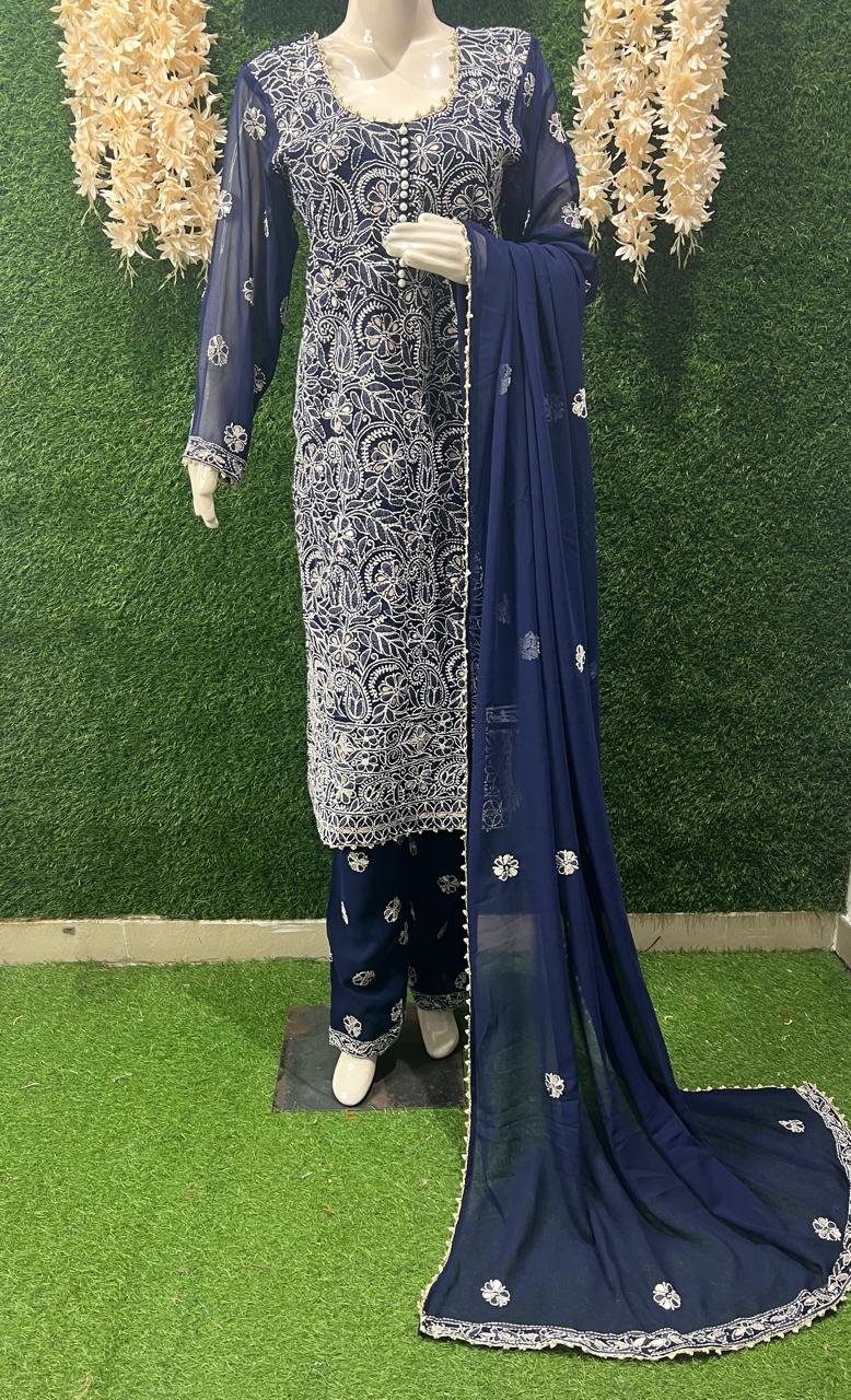 Lucknowi Chikankari Suit Set with Gota Patti Work