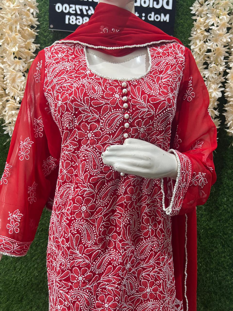Lucknowi Chikankari Suit Set with Gota Patti Work