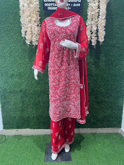 Lucknowi Chikankari Suit Set with Gota Patti Work