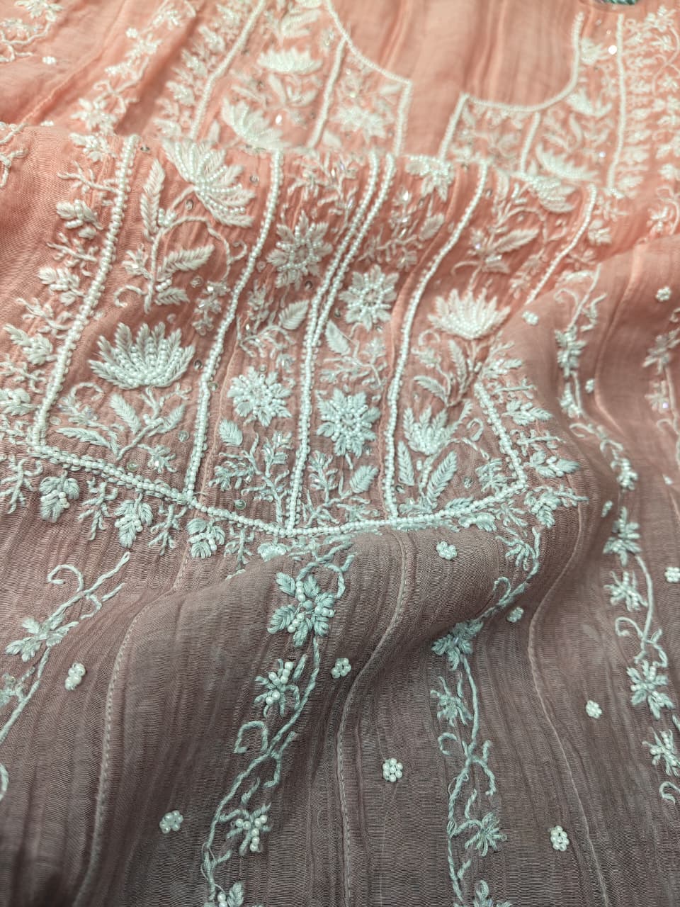 Ombre Dyed Lucknowi Chikankari Unstitched Anarkali