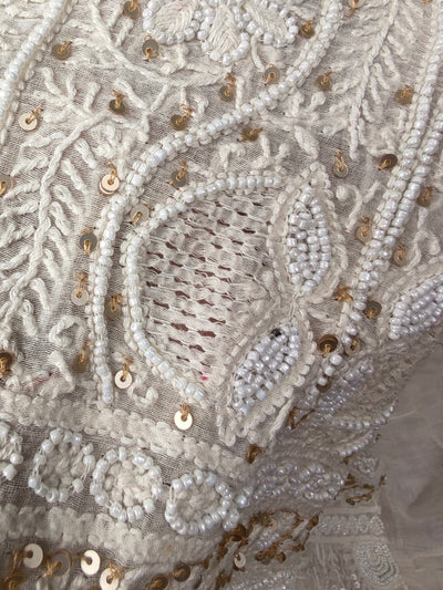 Mul Chanderi Lucknowi Chikankari Unstitched Suit with Hand Jaali & Sequin Work