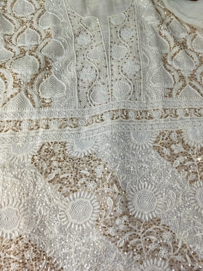 Mul Chanderi Lucknowi Chikankari Unstitched Suit with Hand Jaali & Sequin Work