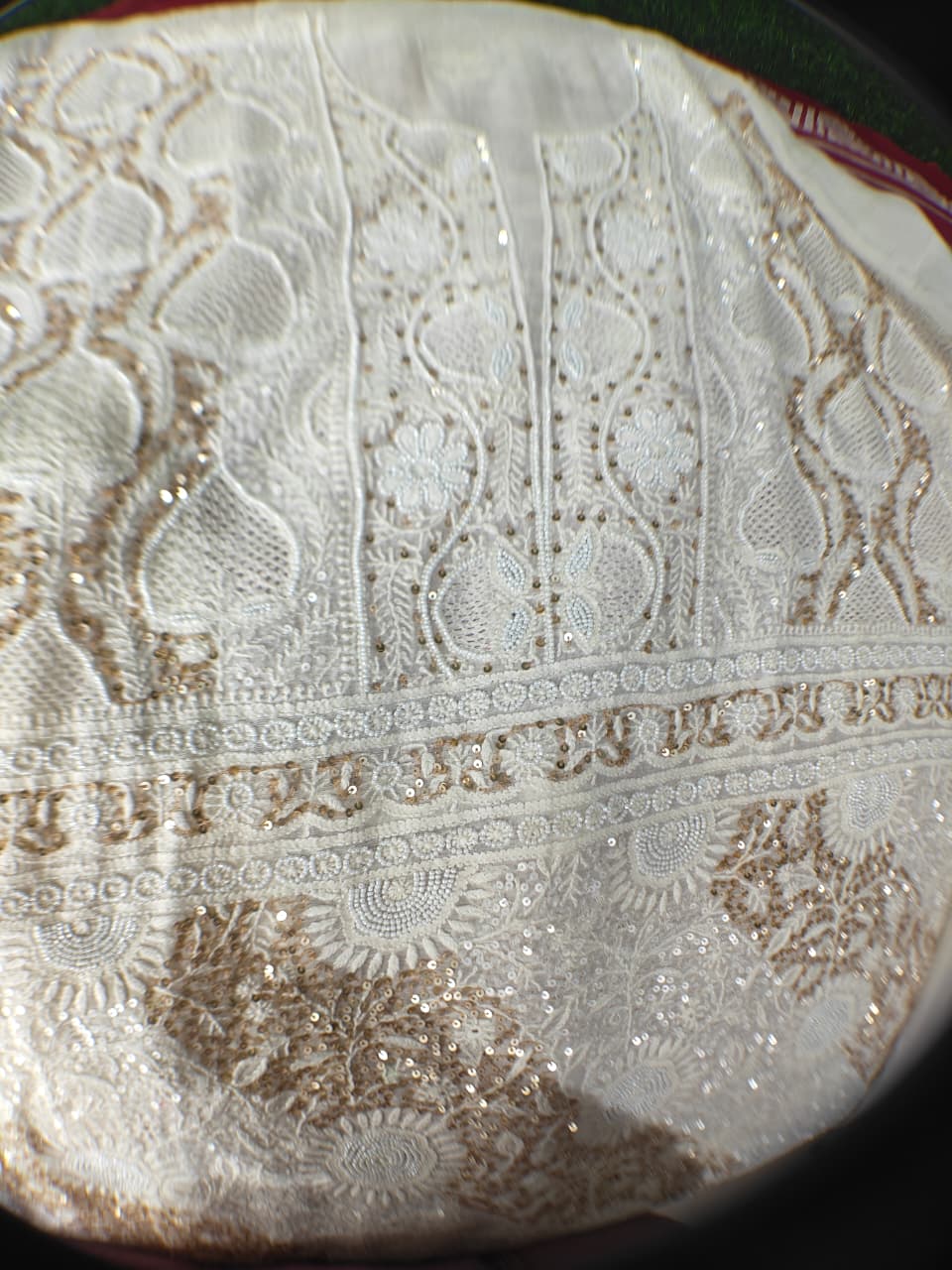 Mul Chanderi Lucknowi Chikankari Unstitched Suit with Hand Jaali & Sequin Work