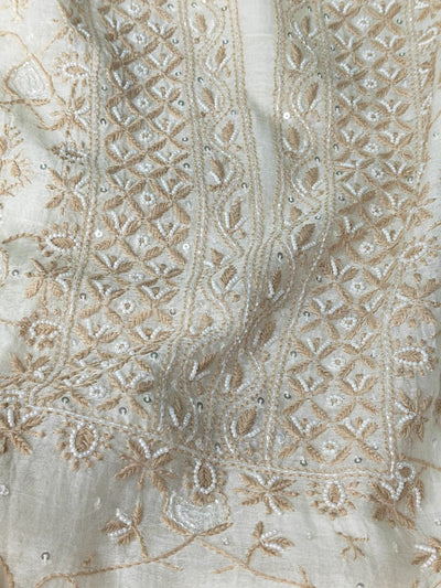 Mul Chanderi 2 Taar Lucknowi Chikankari full jaal Kurta with Dupatta Set