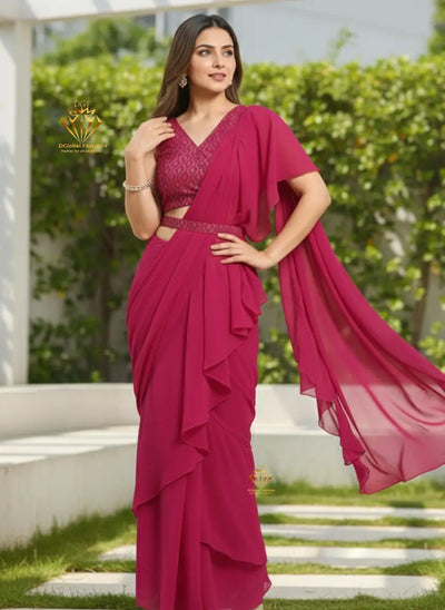 Printed Pre-Draped Saree with Stitched Blouse Ready-to-Wear Saree