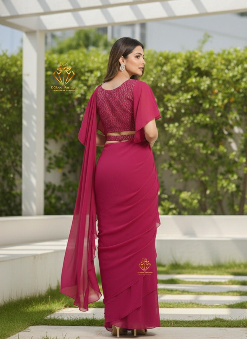 Printed Pre-Draped Saree with Stitched Blouse Ready-to-Wear Saree