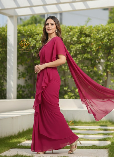 Printed Pre-Draped Saree with Stitched Blouse Ready-to-Wear Saree