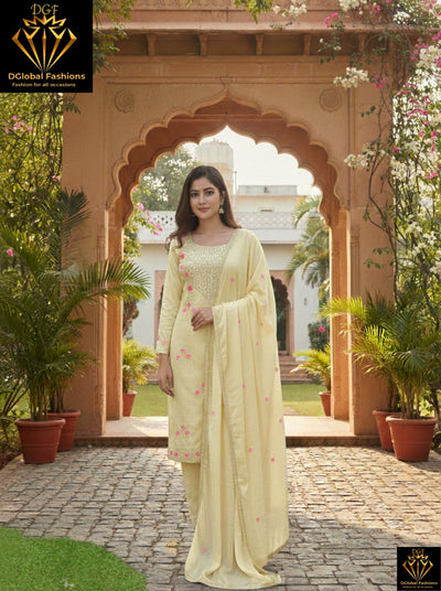 Resham & Stone Work Kurta Pant Dupatta Set