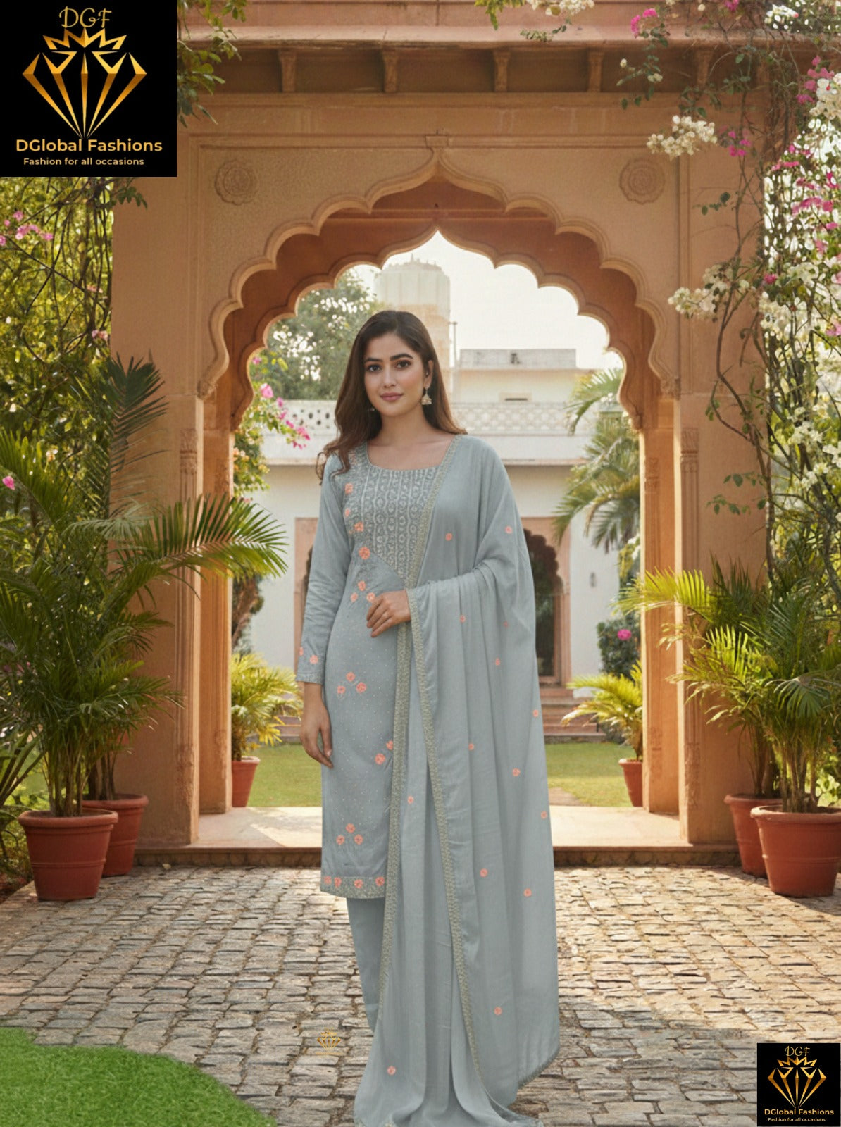 Resham & Stone Work Kurta Pant Dupatta Set