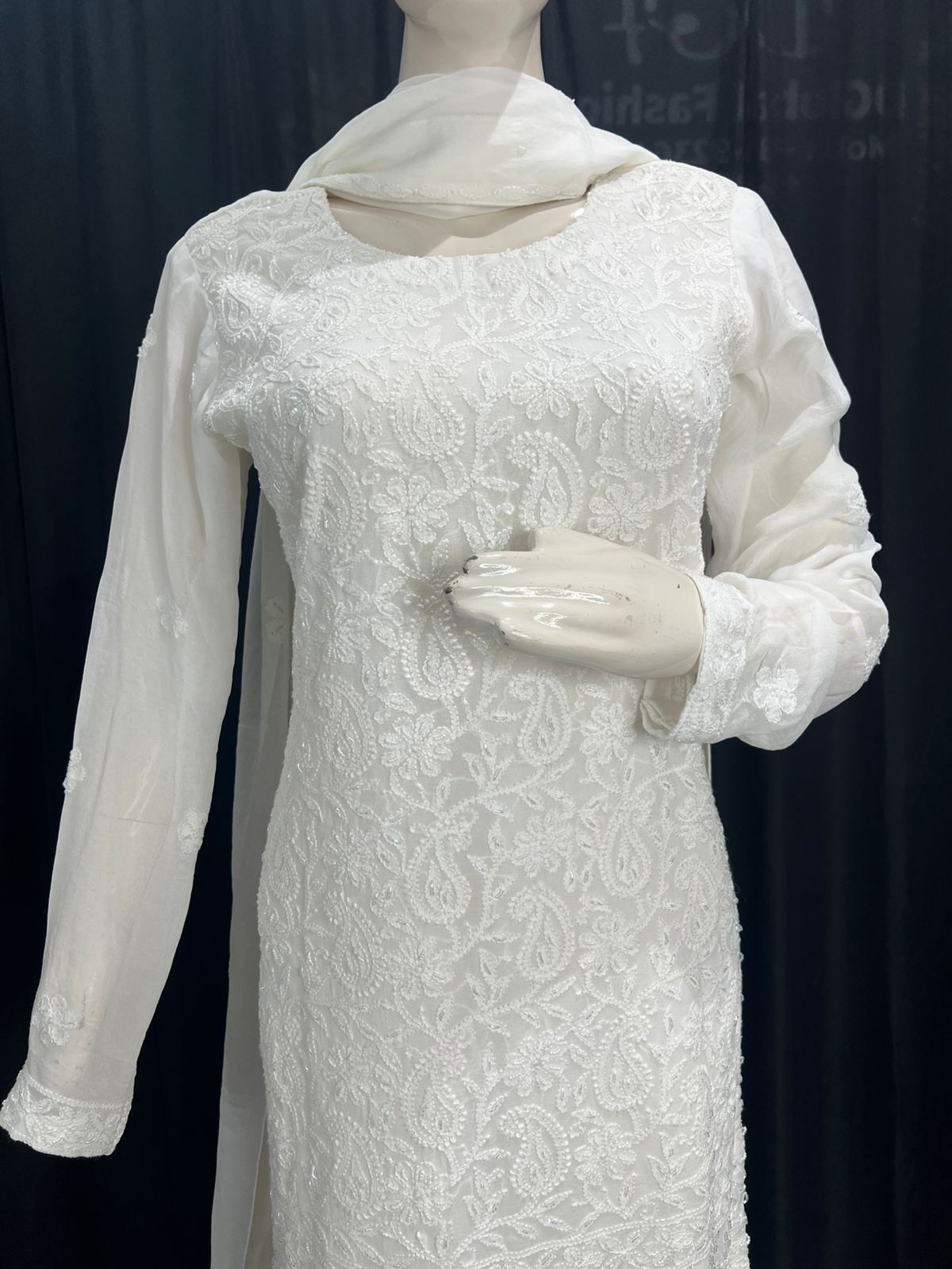 Lucknowi Chikankari Viscose Georgette (3-Piece Set) with Handwork Pearl & Cutdana Embroidery