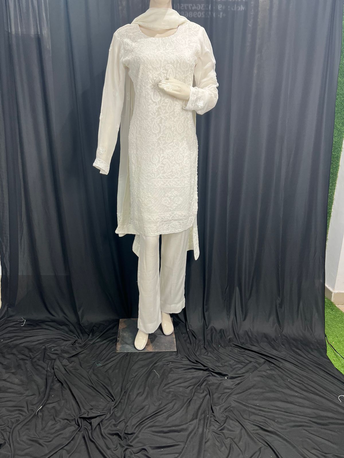 Lucknowi Chikankari Viscose Georgette (3-Piece Set) with Handwork Pearl & Cutdana Embroidery