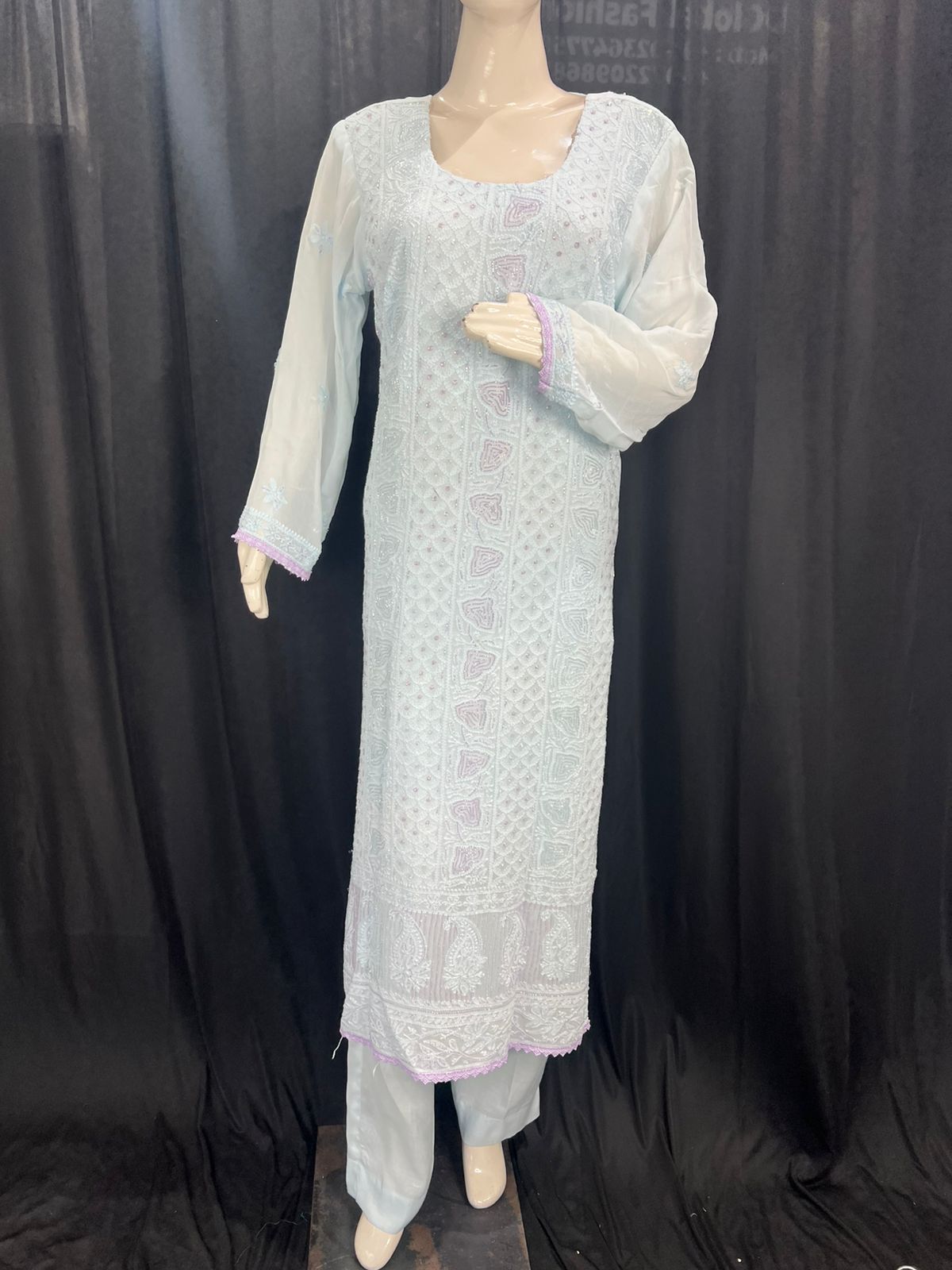 Lucknowi Chikankari Kurta & Dupatta Set with Cutdana Handwork