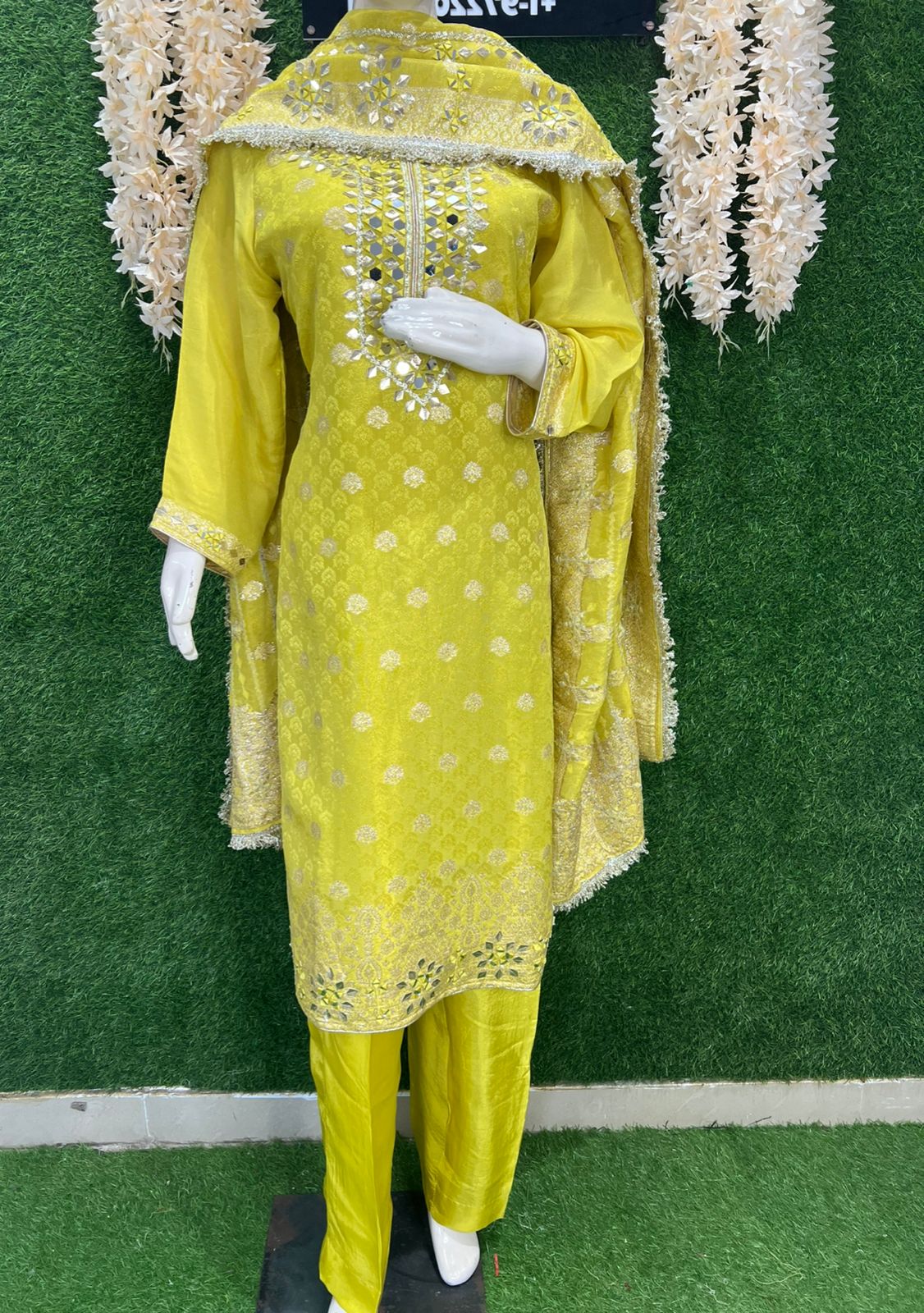 Banarasi Suit with Real Mirror & Gota Patti Handwork and Floral Banarasi Dupatta