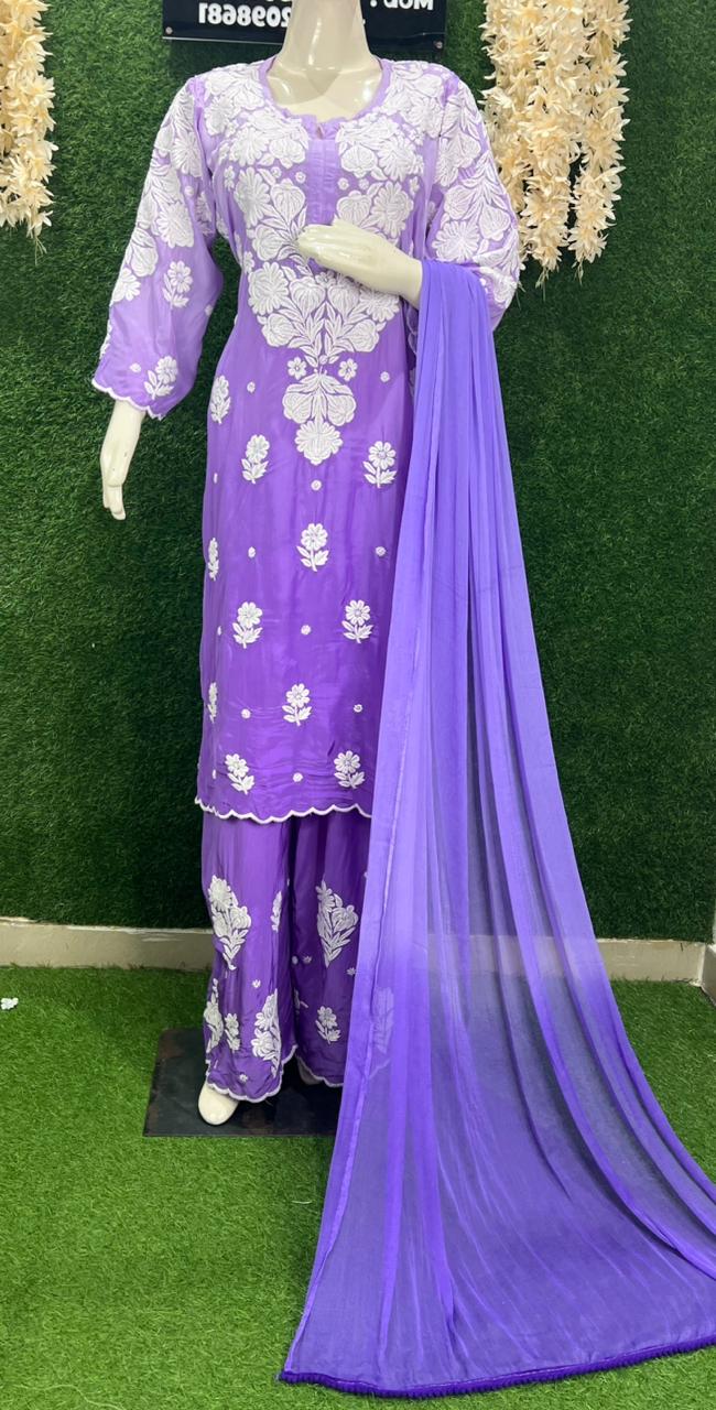 Crepe Kurta Palazzo Set with Dupatta