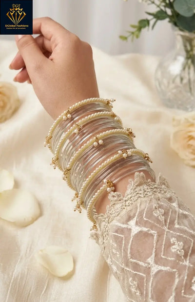 Colorful Jelly Glass Bangles Set with Pearl Bangles