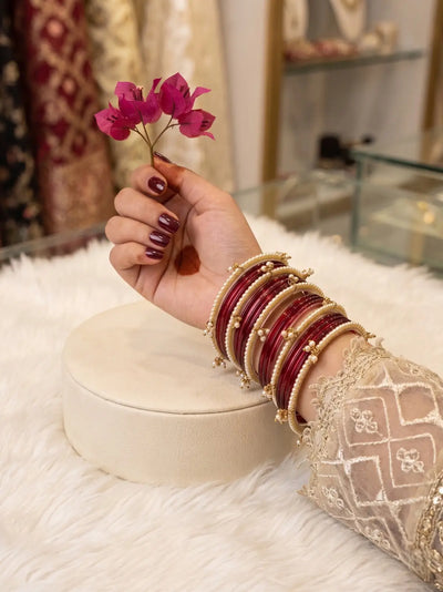 Colorful Jelly Glass Bangles Set with Pearl Bangles