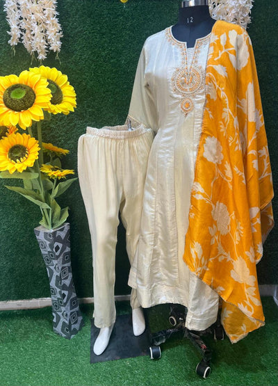 Mustard Ivory Anarkali Set