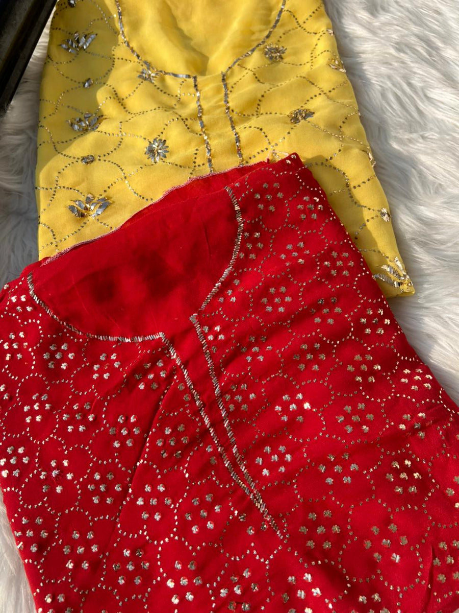 Lucknowi Chikankari Unstitched Kurta Dupatta Set with Handcrafted Mukaish Work