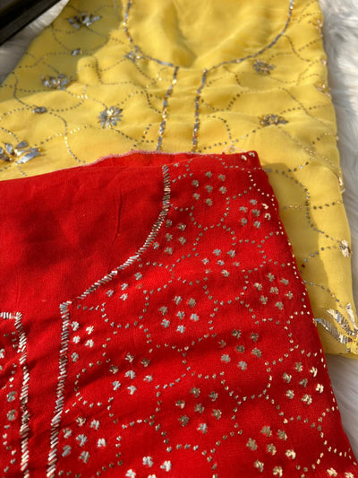 Lucknowi Chikankari Unstitched Kurta Dupatta Set with Handcrafted Mukaish Work