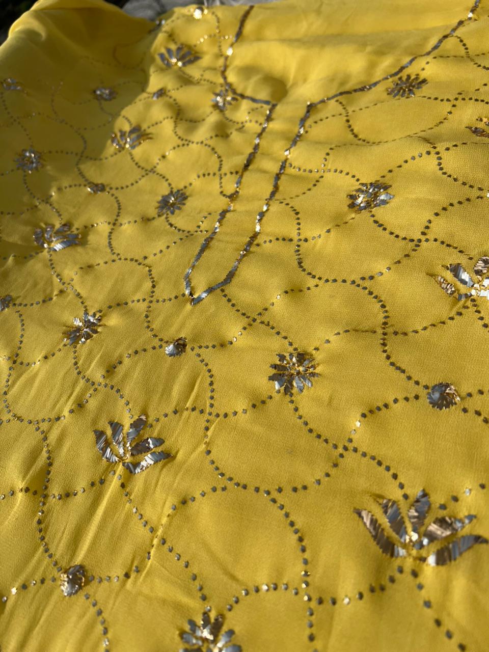Lucknowi Chikankari Unstitched Kurta Dupatta Set with Handcrafted Mukaish Work