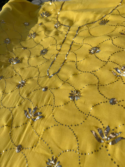 Lucknowi Chikankari Unstitched Kurta Dupatta Set with Handcrafted Mukaish Work