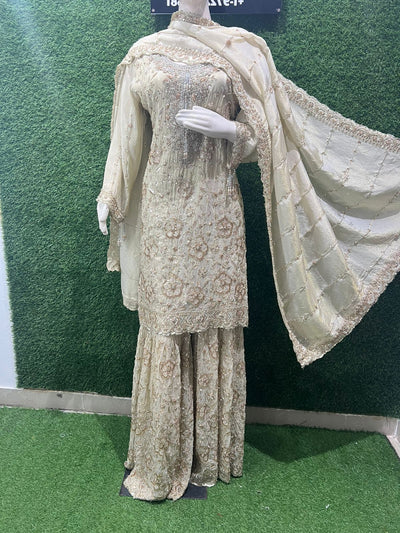 Premium Tissue Shimmer Sharara Set with Heavy Embroidery & Elegant Dupatta