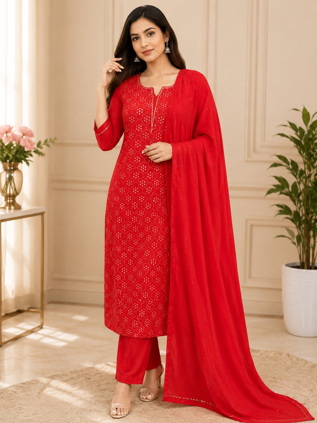 Lucknowi Chikankari Kurta Dupatta Set with Mukaish Work