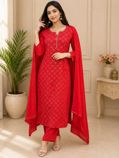 Lucknowi Chikankari Kurta Dupatta Set with Mukaish Work