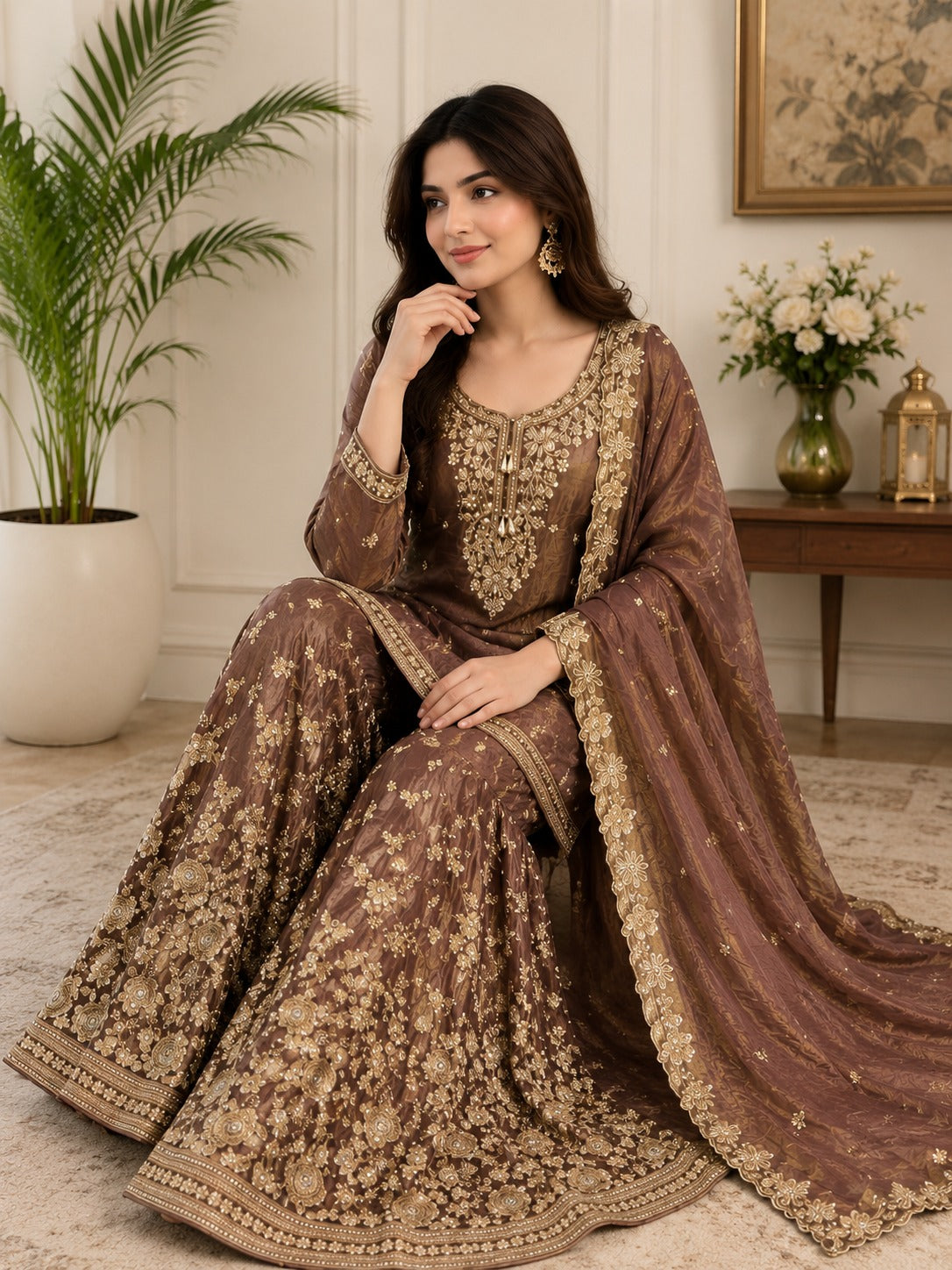 Chinon Sharara Set with Intricate All-Over Zardozi Work
