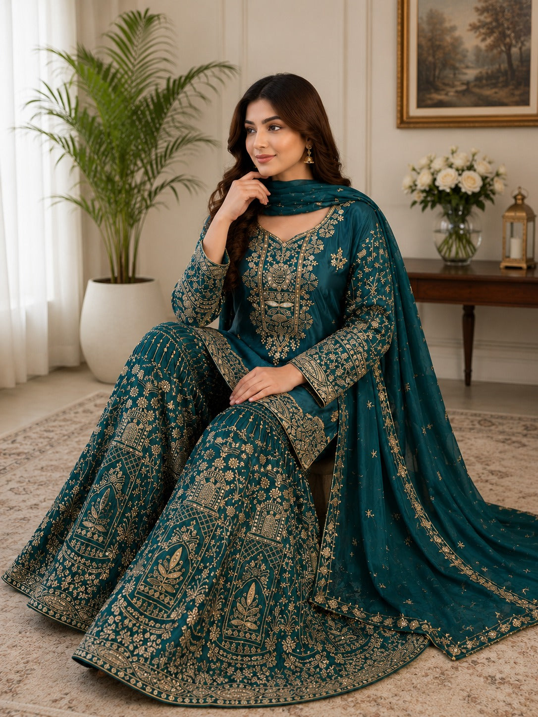 Royal Tissue Shimmer Sharara Set – Handcrafted Zardozi Elegance
