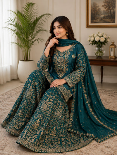 Royal Tissue Shimmer Sharara Set – Handcrafted Zardozi Elegance