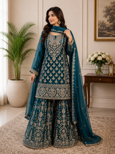 Royal Tissue Shimmer Sharara Set – Handcrafted Zardozi Elegance